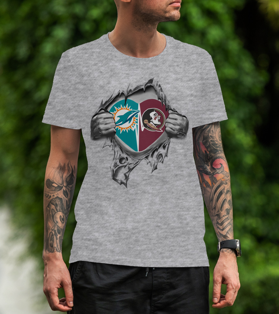 Miami Dolphins And Florida State Seminoles Heart T-Shirt