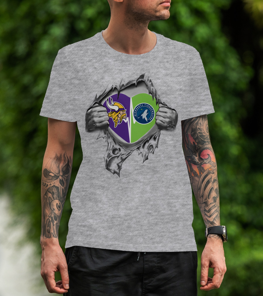 Minnesota Vikings Timberwolves Heart Inside Tear T-Shirt