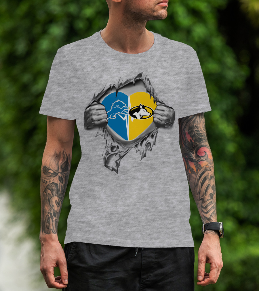 Lions Detroit Michigan Tech Huskies Heart T-Shirt
