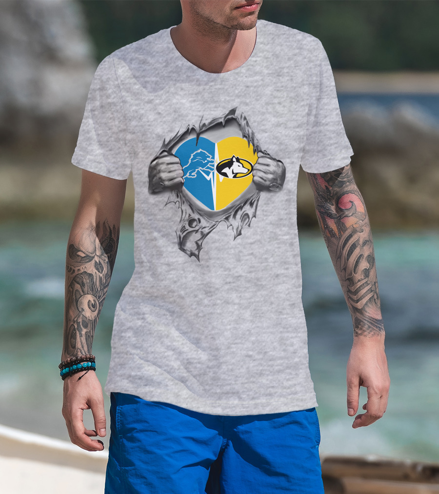 Lions Detroit Michigan Tech Huskies Heart T-Shirt