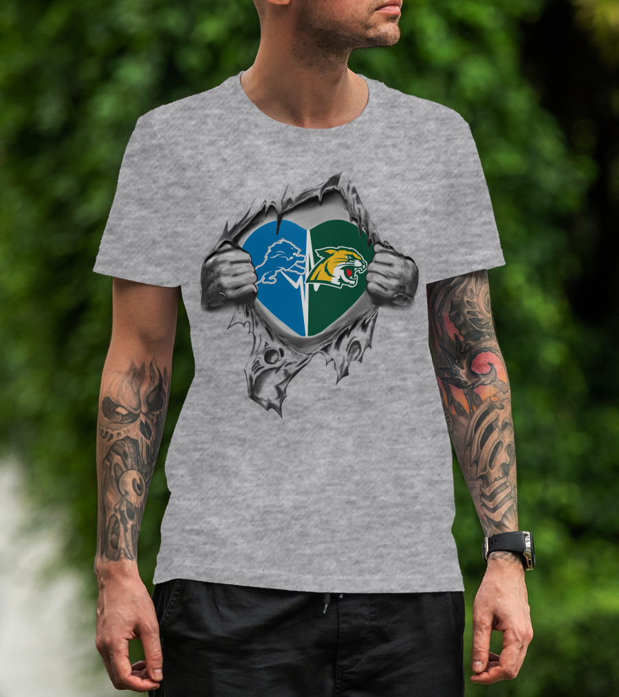 Detroit Lions Northern Michigan Wildcats Heart T-Shirt