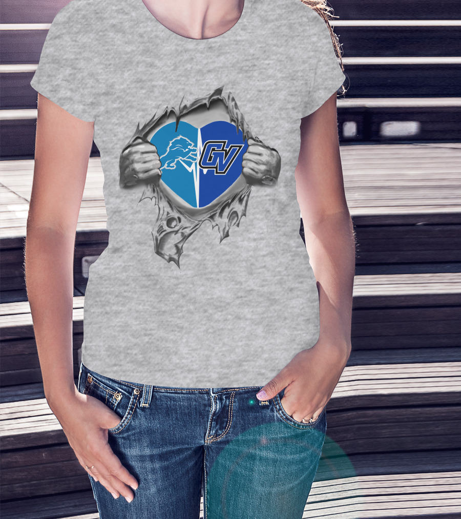 Detroit Lions Grand Valley State Lakers Heart T-Shirt