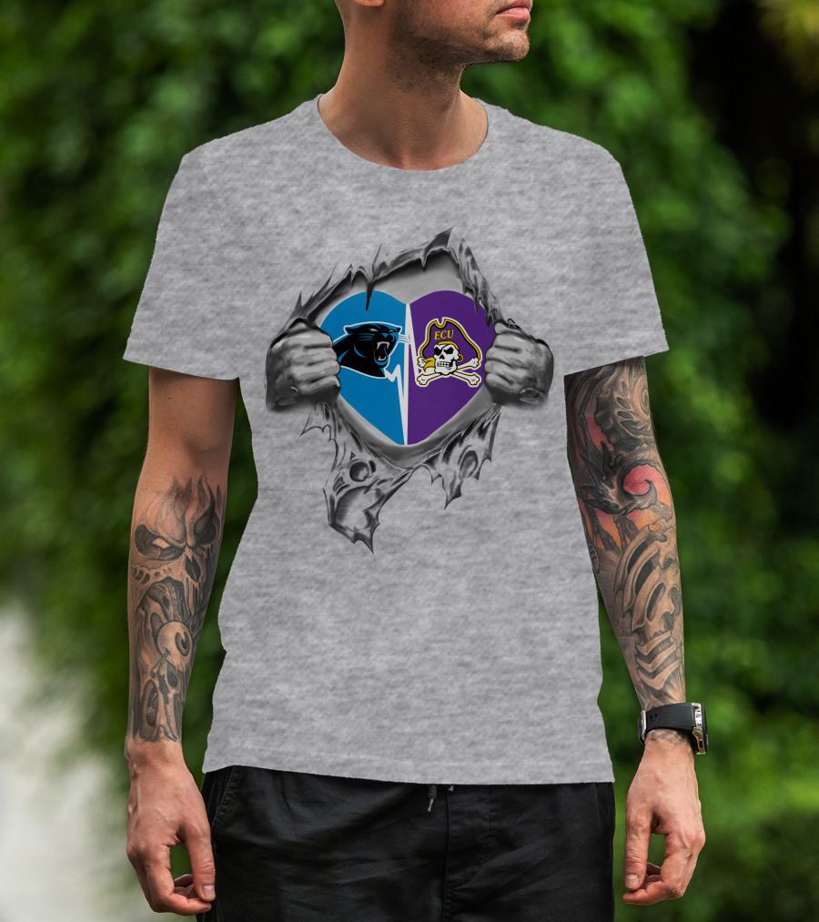 Carolina Panthers Ecu Pirates Heart T-Shirt