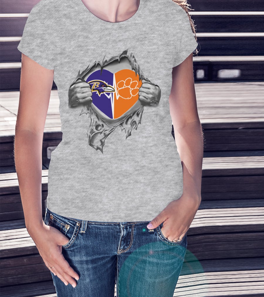 Ravens Clemson Heart With Football Pride And Love T-Shirt