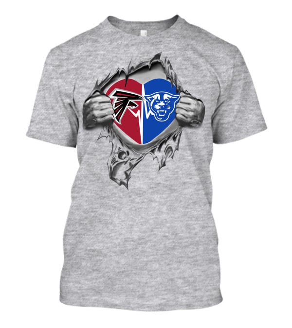 Falcons Georgia State Panthers Heart With Falcons And Panthers Logos T-Shirt