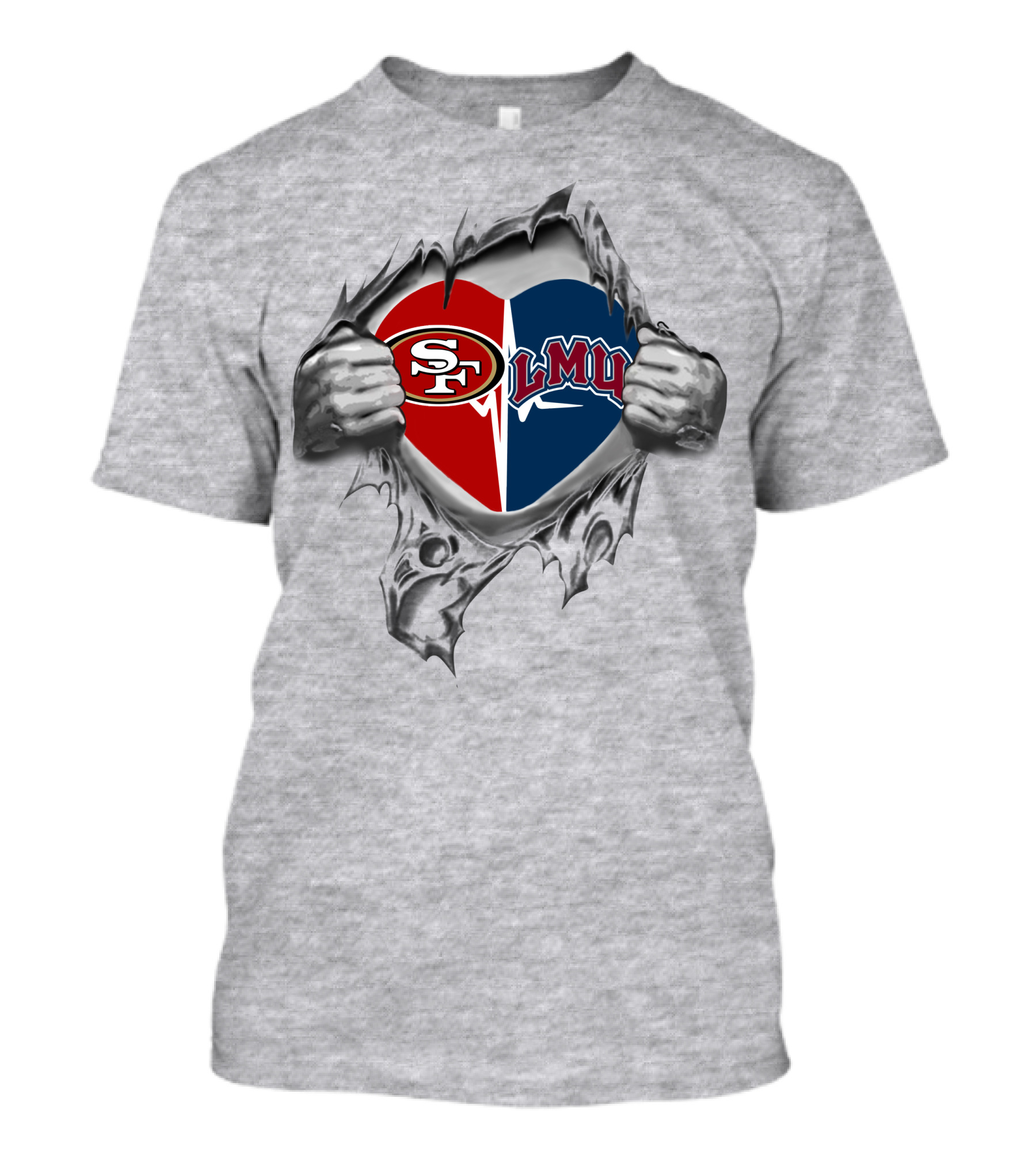 San Francisco 49ers Loyola Marymount Lions Heart Design 305 Front T-Shirt