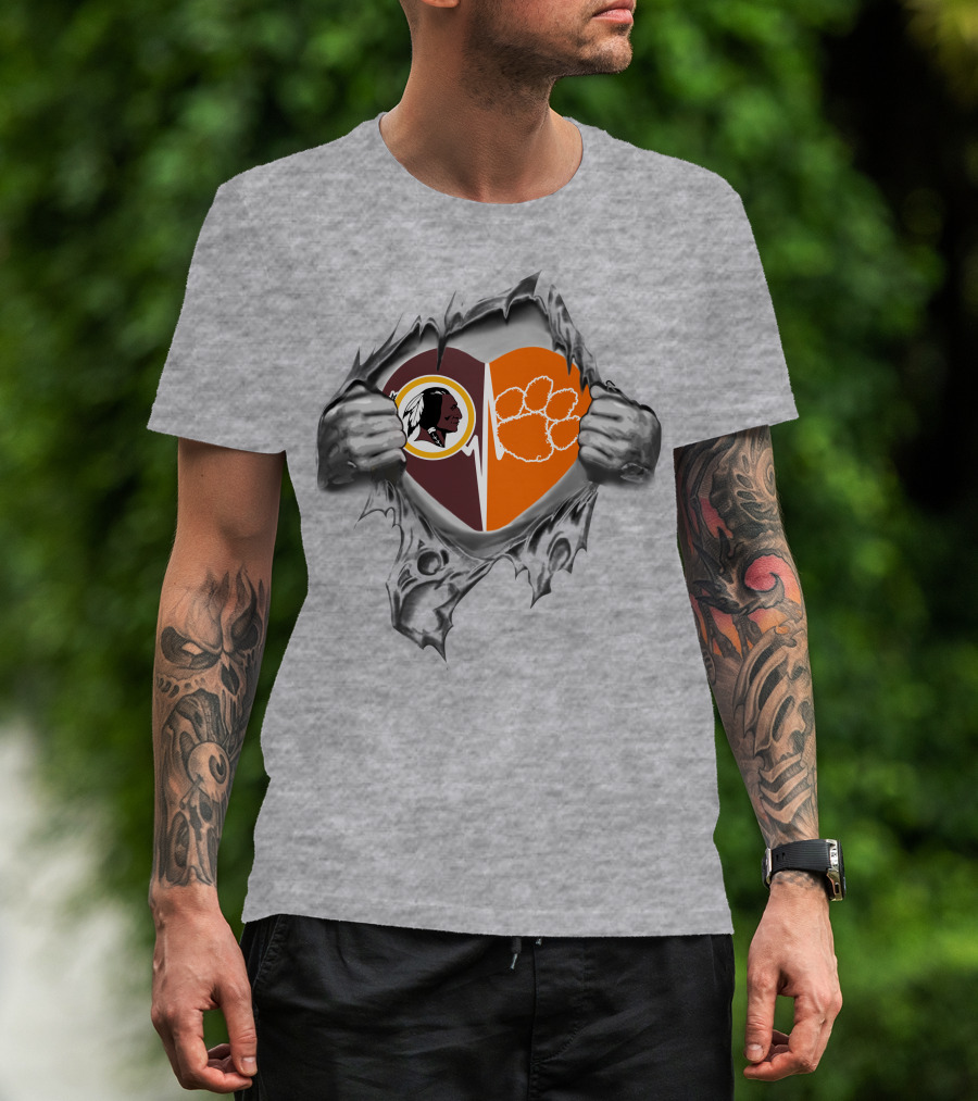 Redskins Clemson Tigers Heartbeat Inside T-Shirt