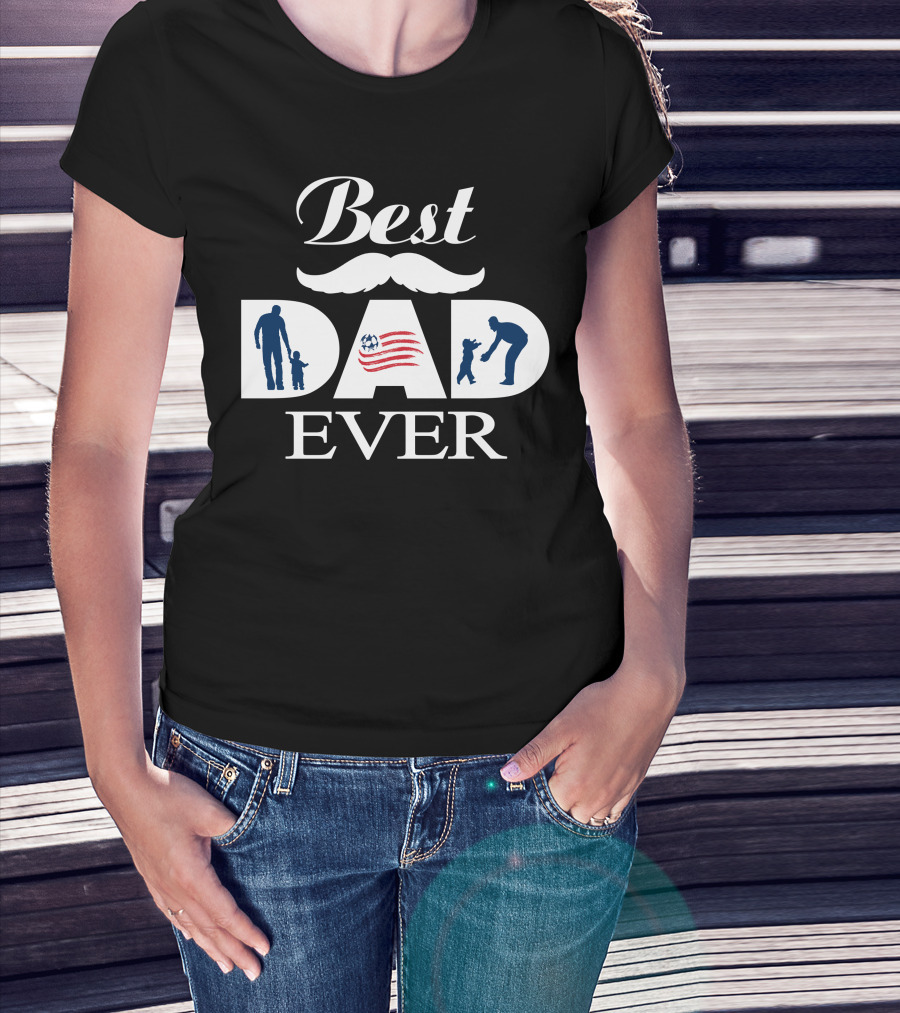 Best Dad Ever New England Revolution Soccer Mustache Silhouette T-Shirt