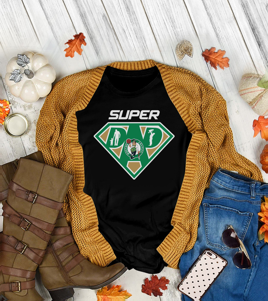 Boston Celtics Super Dad Emblem With Father Figures And Team T-Shirt
