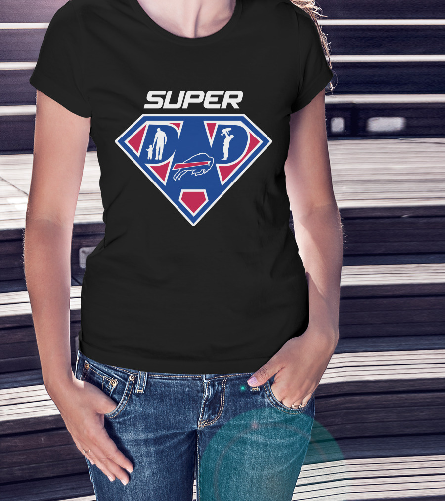 Super Dad Buffalo Bills Superman Logo With Family Silhouettes T-Shirt