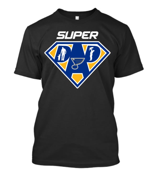 St Louis Blues Super Dad Hero Shield With Logo And Figures T-Shirt
