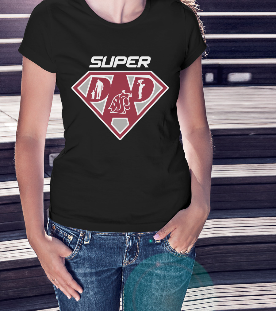 Super Dad Washington State Cougars Logo With Family And Hammer Icons T-Shirt
