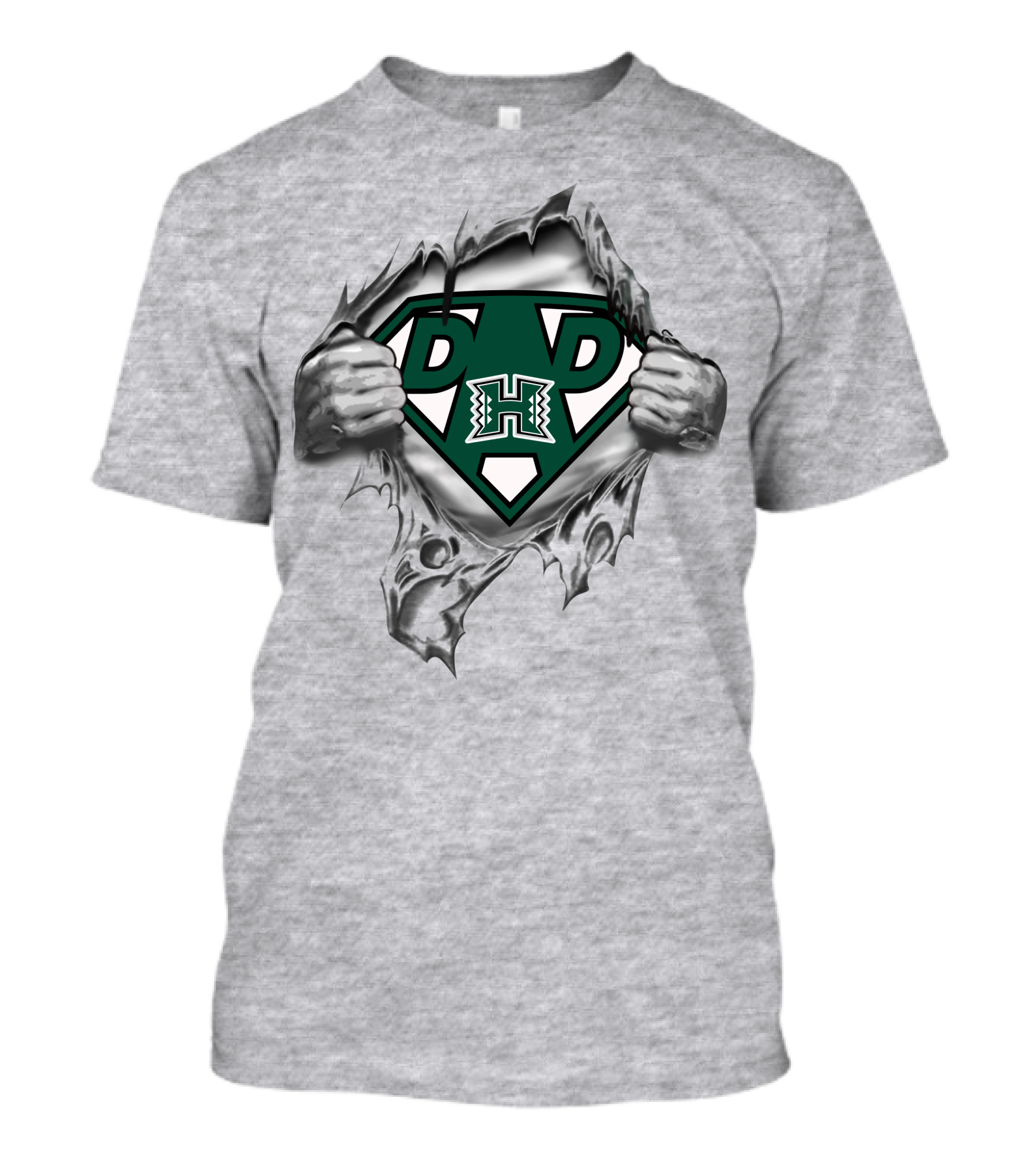 Hawai'i Rainbow Warriors Super Dad Shield With Hands Peeling Open T-Shirt