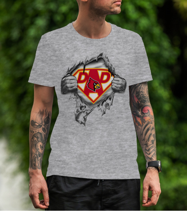 Louisville Cardinals Super Dad Logo With Cardinal Head Symbol And Ripped T-Shirt