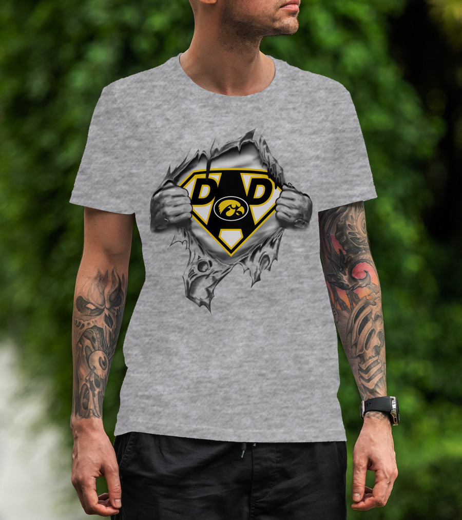 Iowa Hawkeyes Dad Superhero Logo Tear-Through T-Shirt