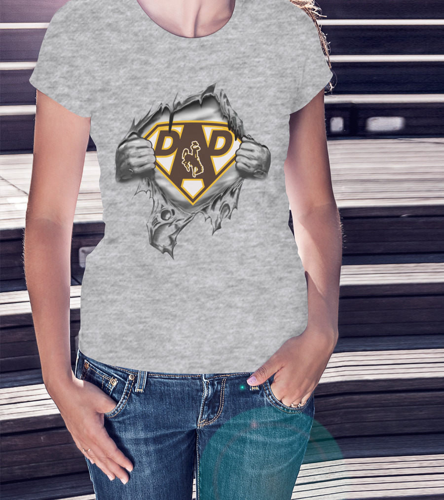 Wyoming Cowboys Super Dad Emblem Ripped T-Shirt