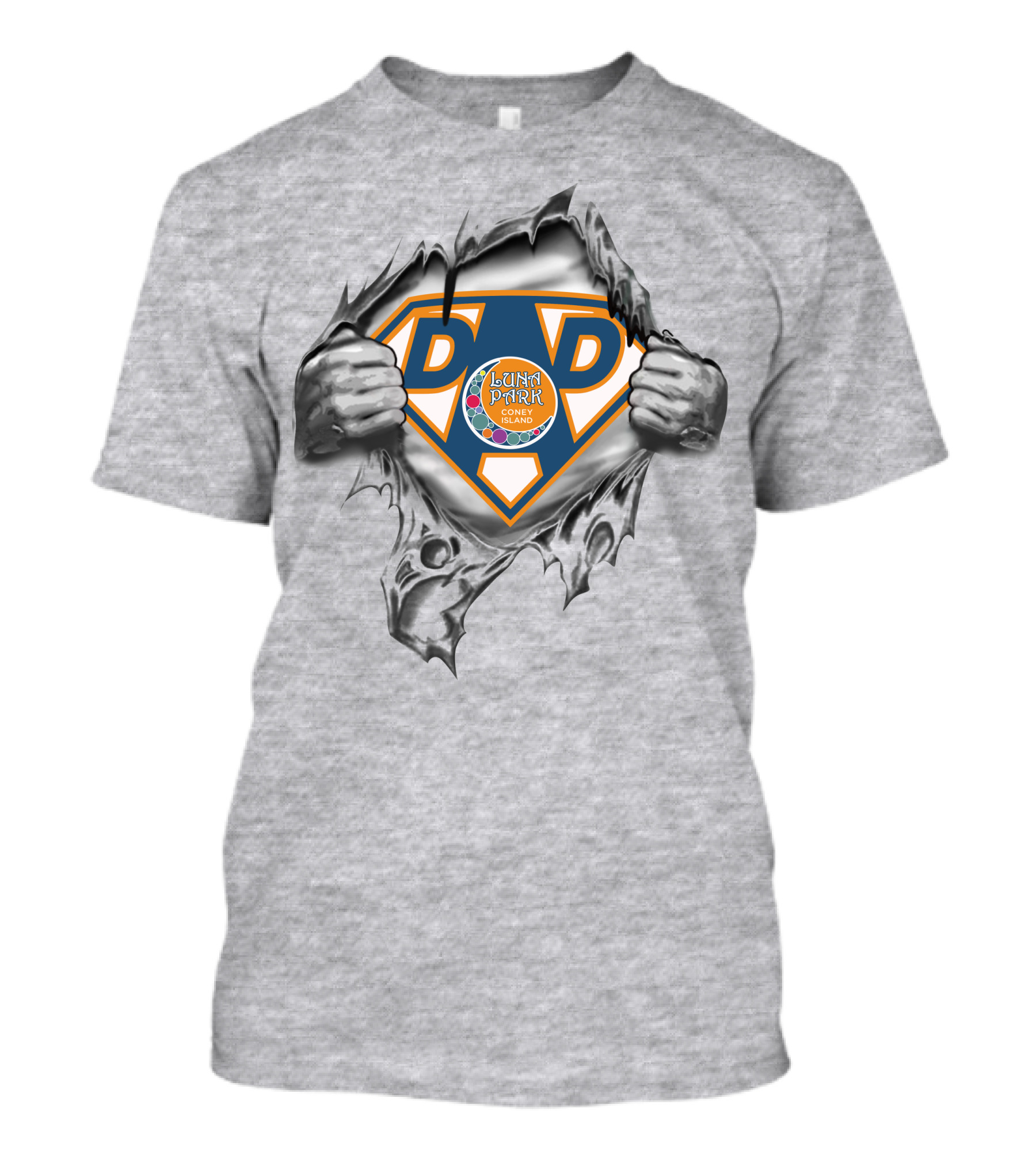 Luna Park Casino Super Dad Emblem With Torn Silver Texture T-Shirt