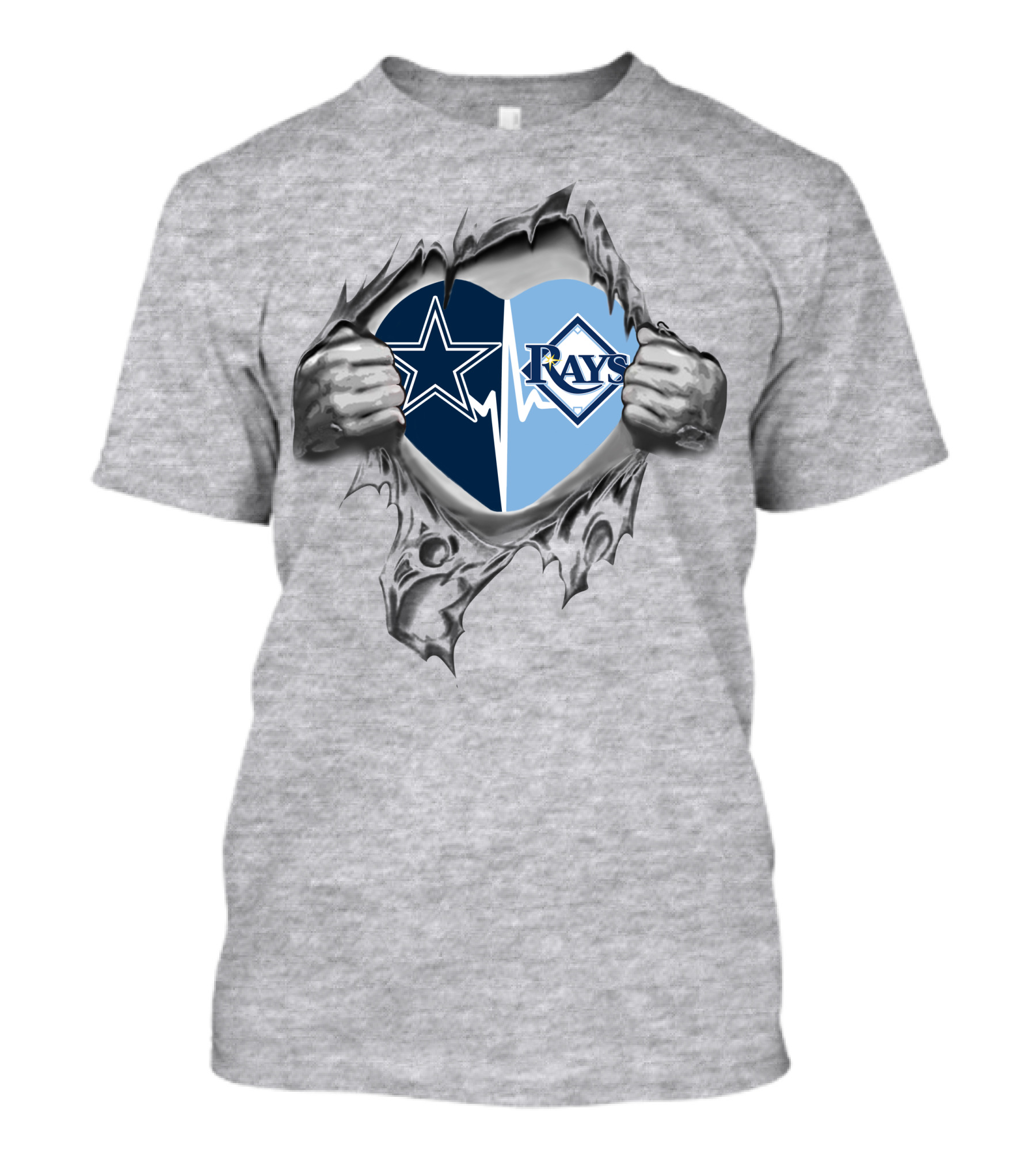 Cowboys Rays Heart Logo With Star And Diamond Symbol In Torn T-Shirt