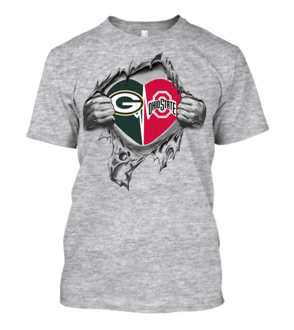 Packers Ohio State Buckeyes Heart Torn Open T-Shirt