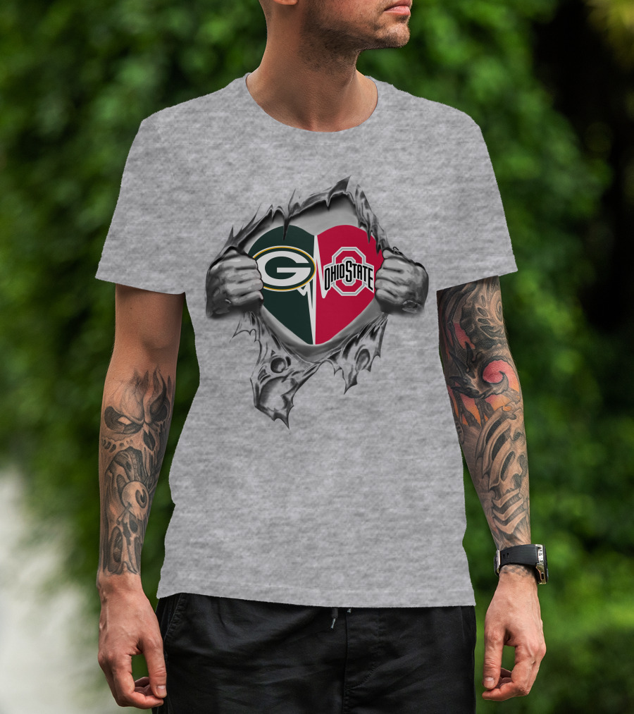 Packers Ohio State Buckeyes Heart Torn Open T-Shirt