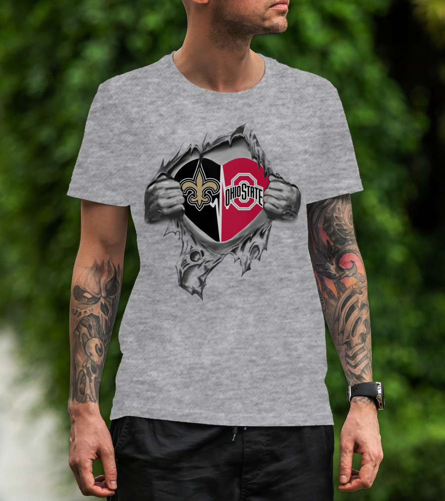 New Orleans Saints Ohio State Buckeyes Heart Symbol Crossover T-Shirt