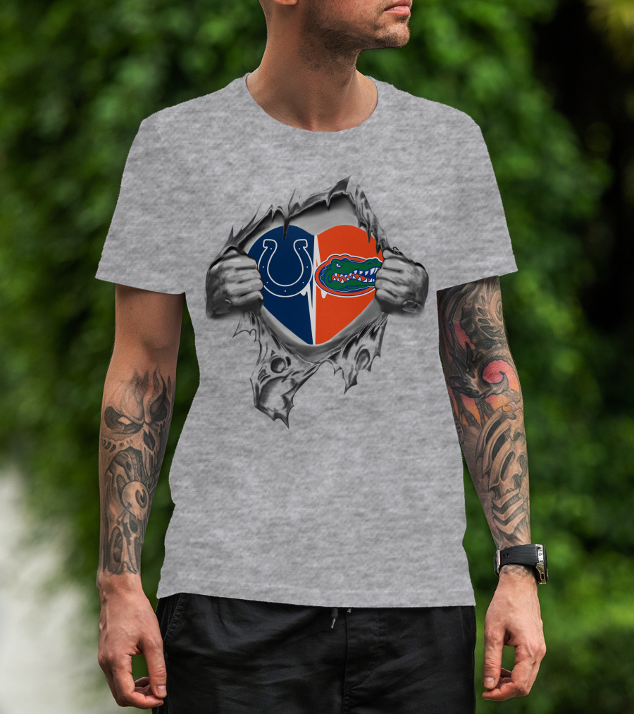 Colts Gators Heart Split Torn Reveal T-Shirt