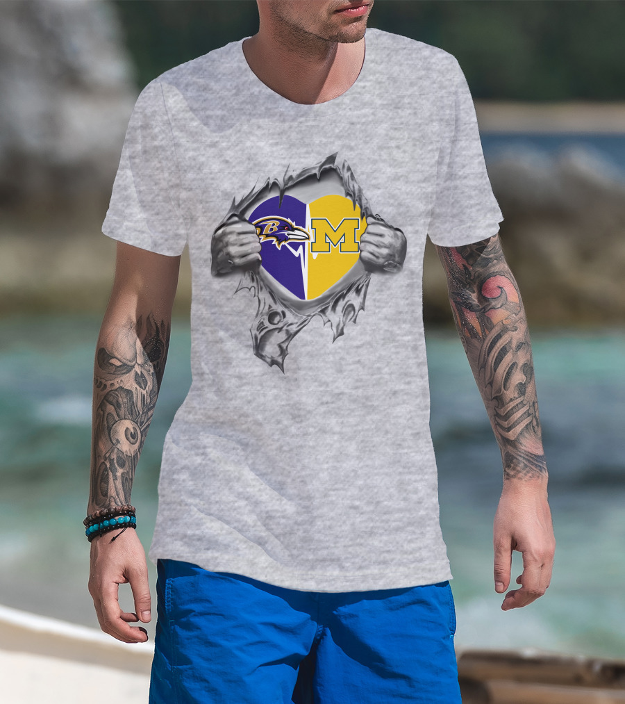 Ravens Michigan Wolverines Heart Inside T-Shirt