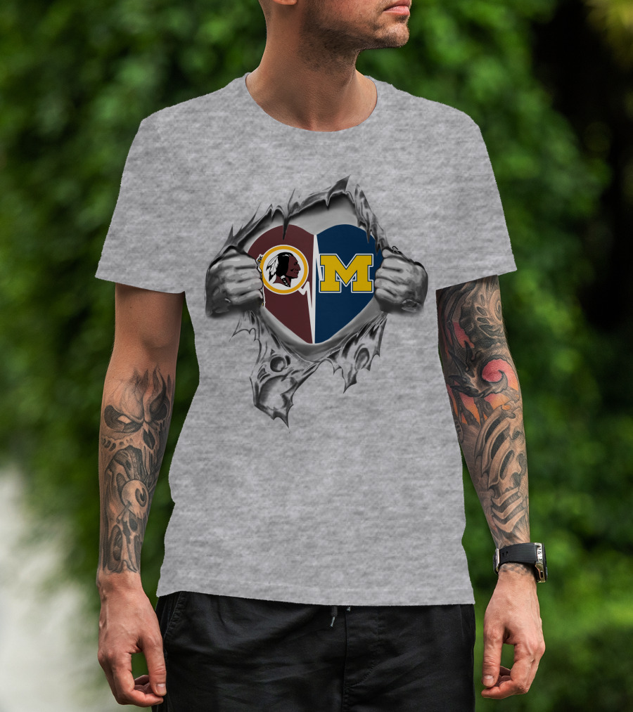 Redskins Michigan Wolverines Heart Symbol With Hands Revealing Loyalty T-Shirt