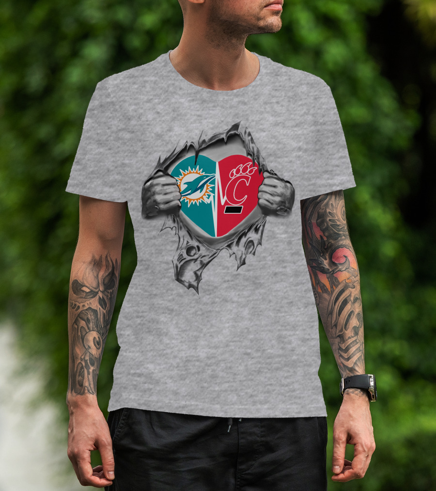 Dolphins Cincinnati Bearcats Heart Torn Hands Football Fan Spirit T-Shirt