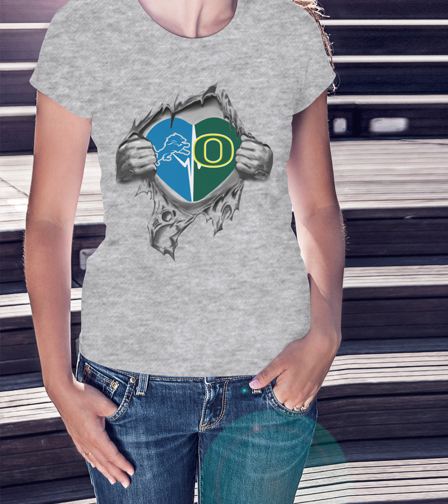 Detroit Lions Oregon Ducks Heart Fan Passion T-Shirt