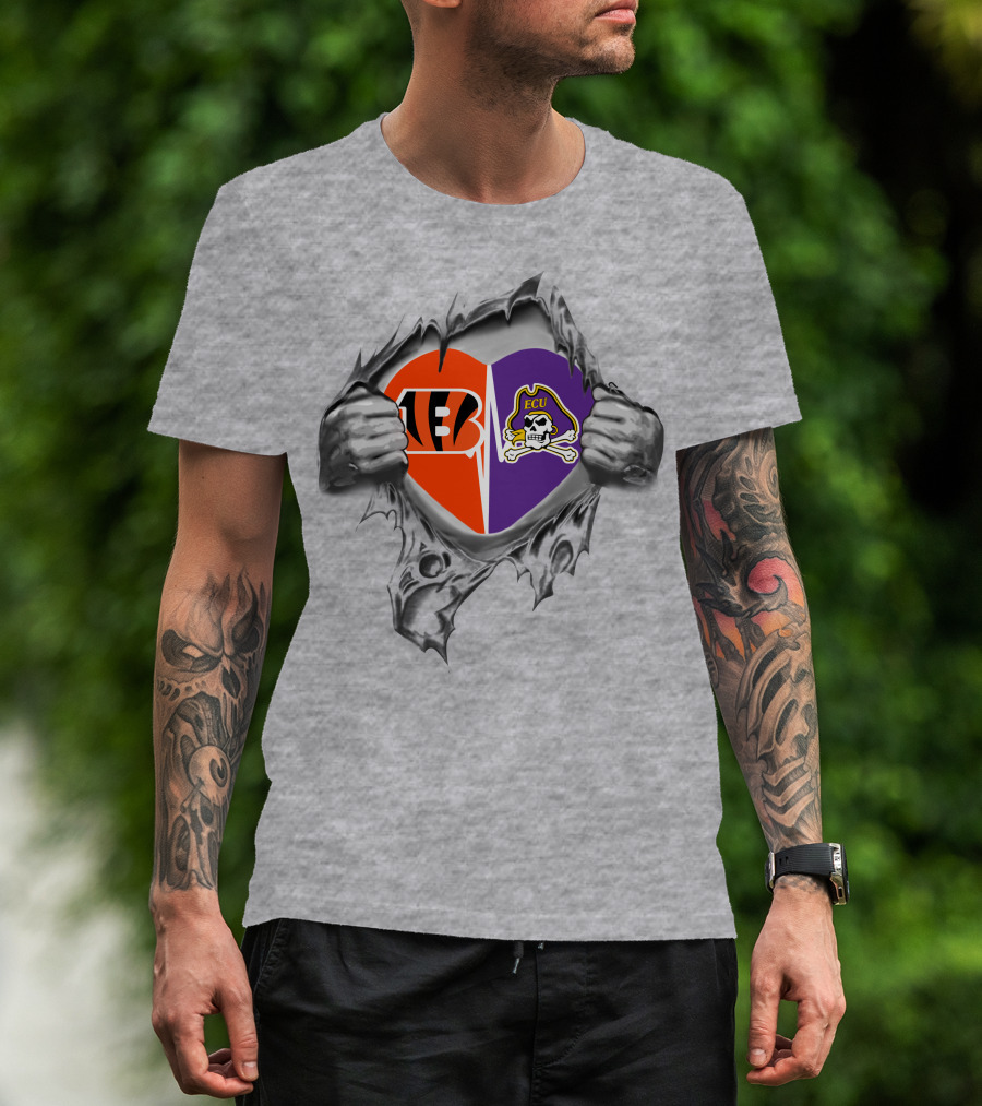 Bengals Ecu Pirates Heart Logo Rip T-Shirt