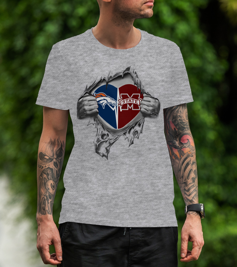 Broncos Mississippi State Bulldogs Heart T-Shirt