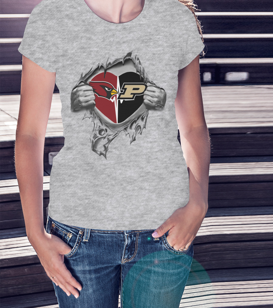 Cardinals Purdue Boilermakers Heart Logo Split T-Shirt