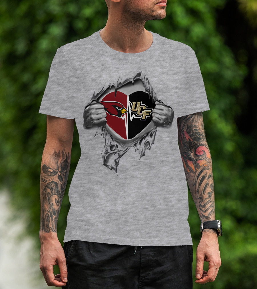 Cardinals Ucf Knights Heart Design Featuring Team Logos T-Shirt