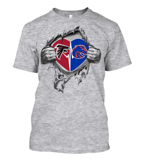 Falcons Boise State Broncos Heart Logo Split Atlanta Football Fans T-Shirt