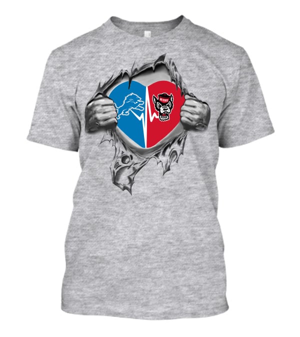Detroit Lions Nc State Wolfpack Heartbeat Connection T-Shirt