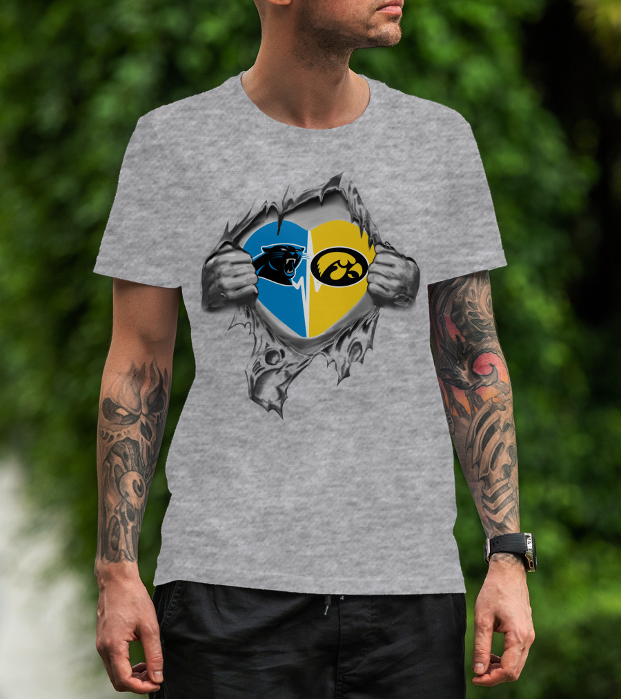Carolina Panthers Iowa Hawkeyes Heart Logo Fusion T-Shirt