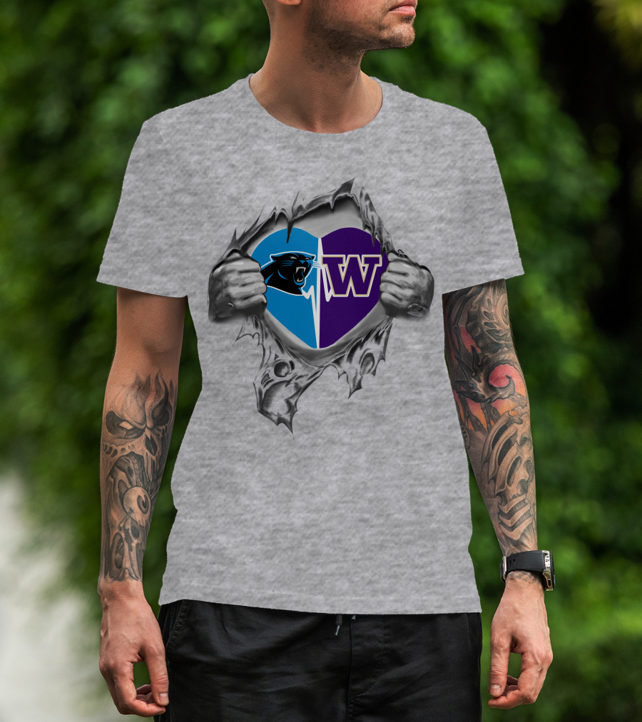 Panthers Washington Huskies Heart Rip Football Fan Love T-Shirt