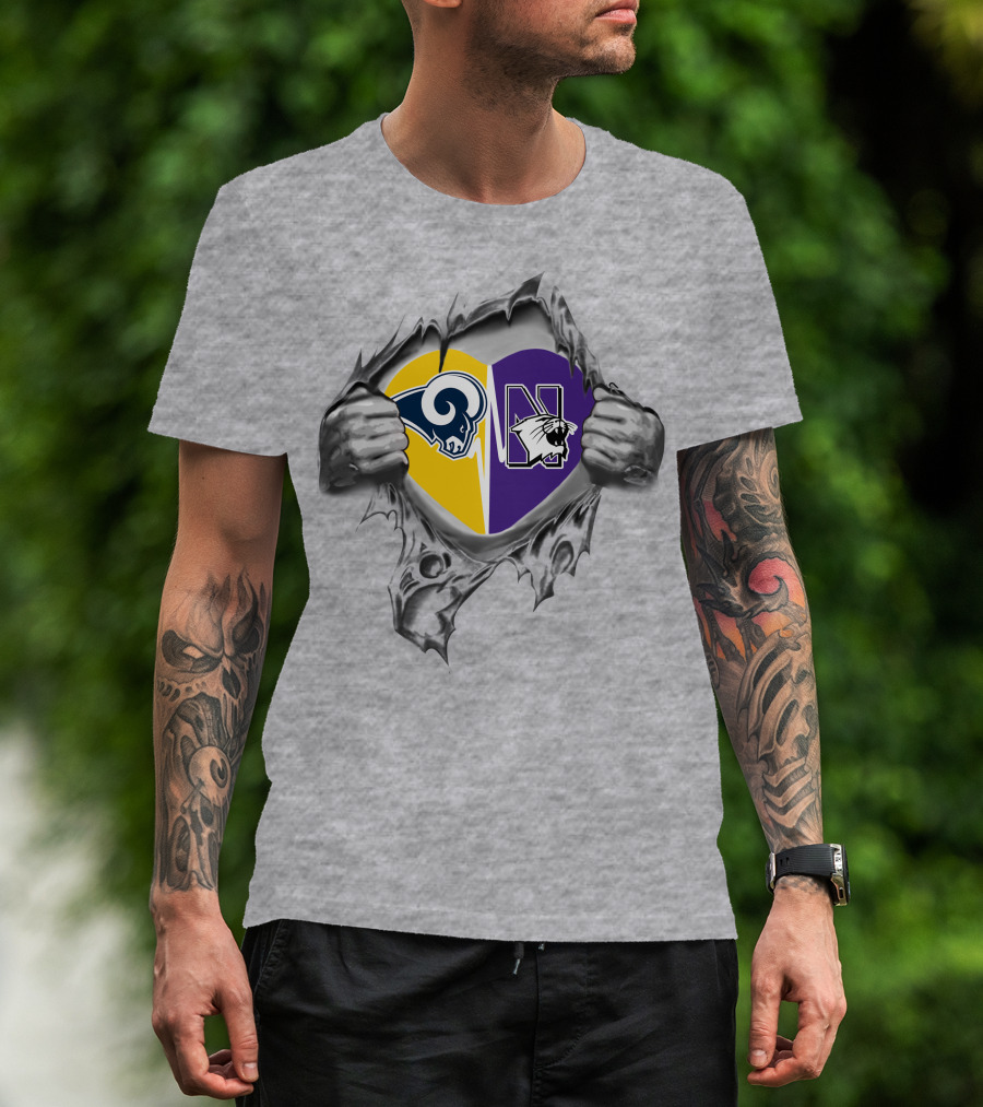 Rams Northwestern Wildcats Heart Logo Fusion T-Shirt