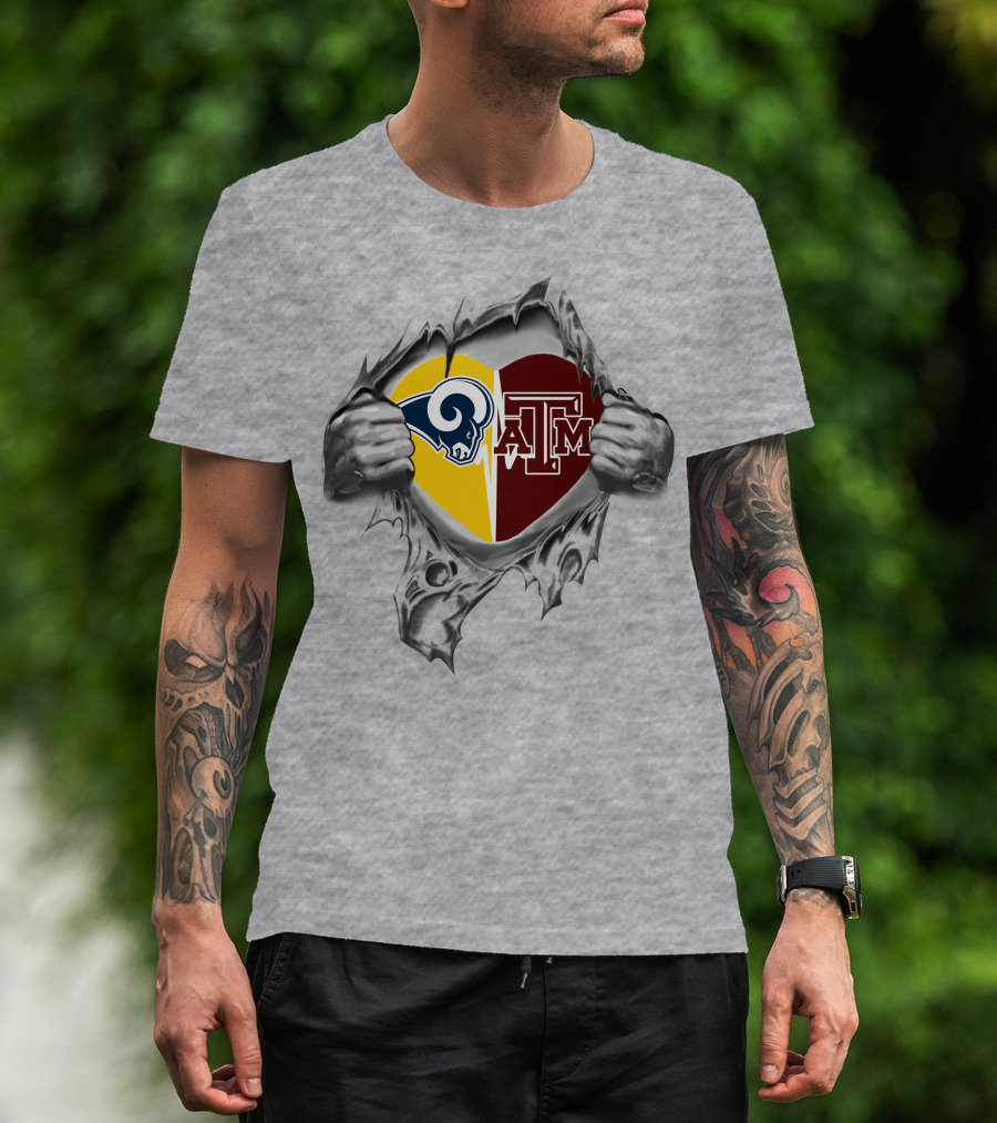 Rams Texas A&M Aggies Heart Loyalty Fusion T-Shirt