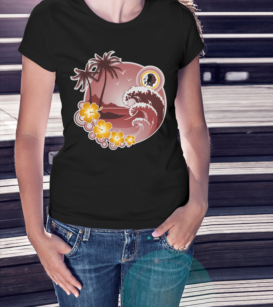 Washington Redskins Tropical Wave And Palm Scene T-Shirt