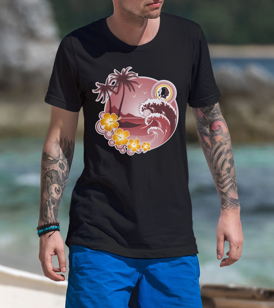 Washington Redskins Tropical Wave And Palm Scene T-Shirt
