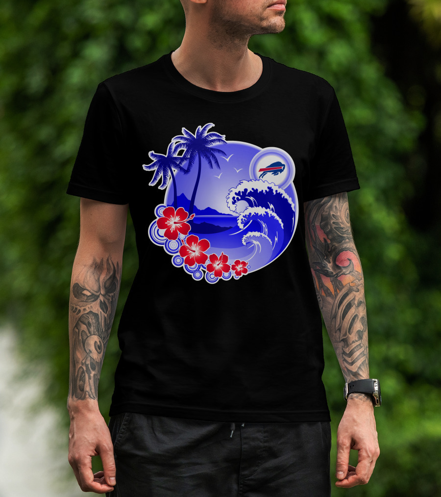 Buffalo Bills Happy Holidays Tropical Scene With Waves And Palms T-Shirt