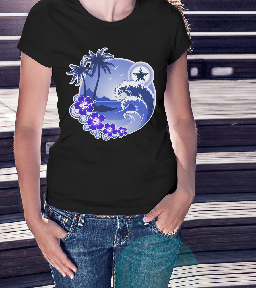 Dallas Cowboys Holiday Tropical Wave Palm Trees & Flowers T-Shirt