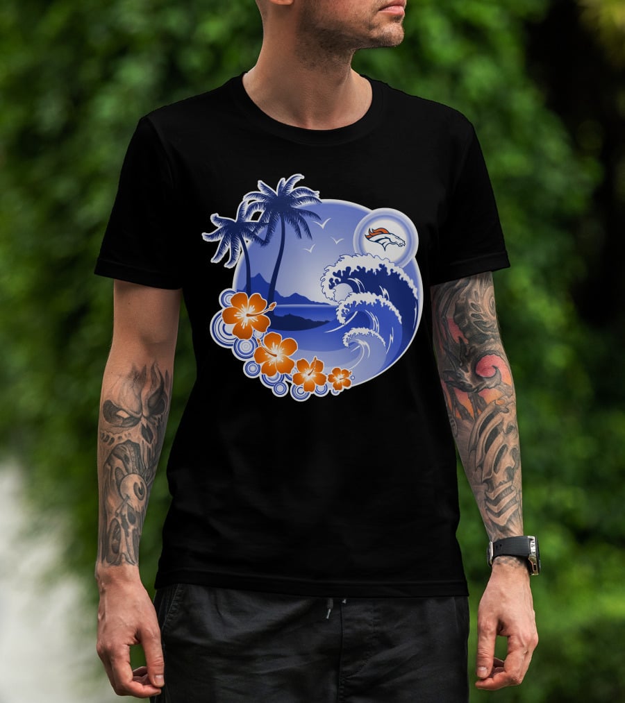 Denver Broncos Happy Holidays Tropical Beach Scene T-Shirt