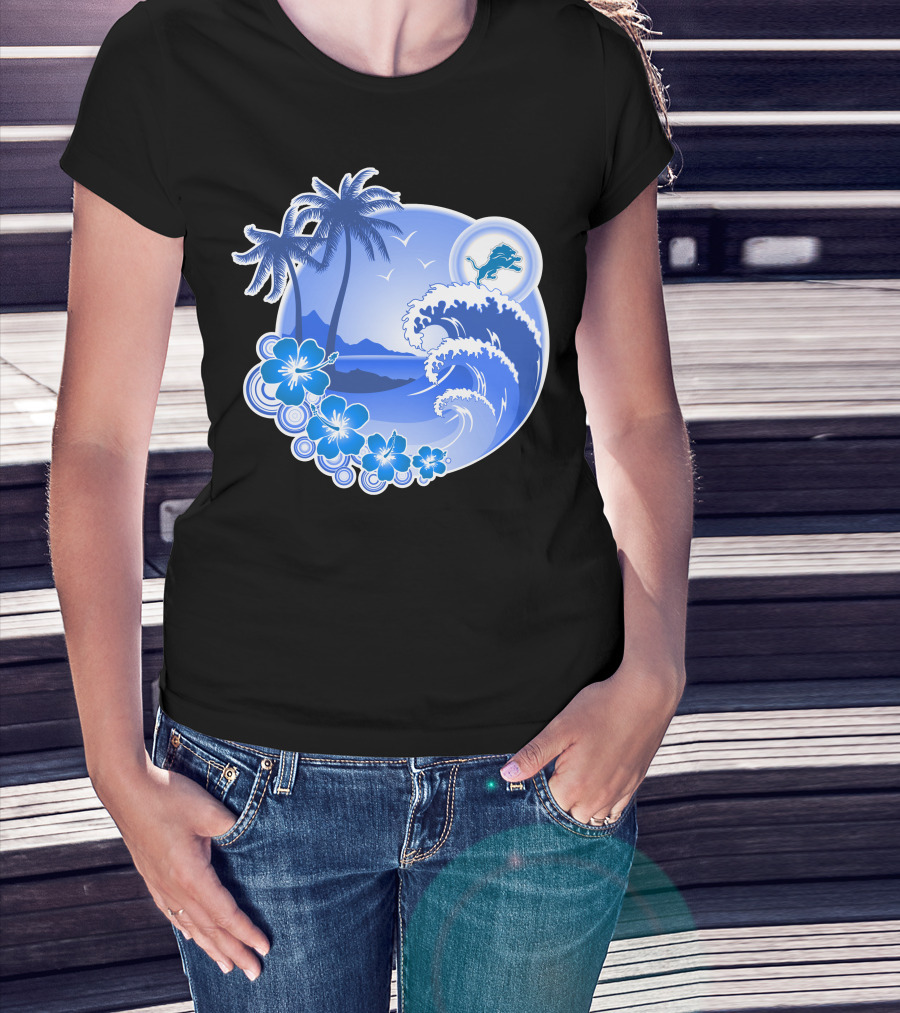Detroit Lions Happy Holidays Tropical Wave And Palm Trees T-Shirt