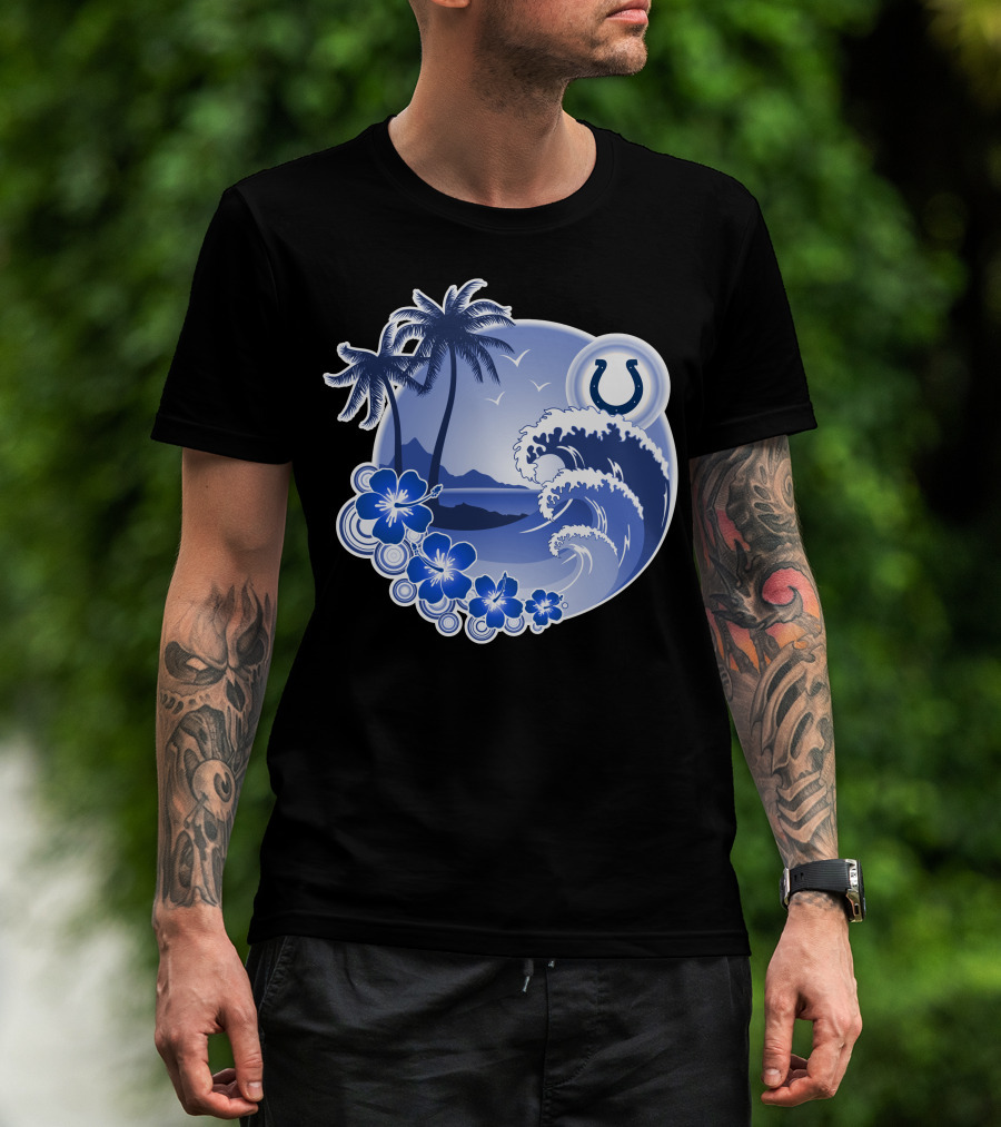 Indianapolis Colts Happy Holidays Wave And Palm Trees With Horseshoe T-Shirt