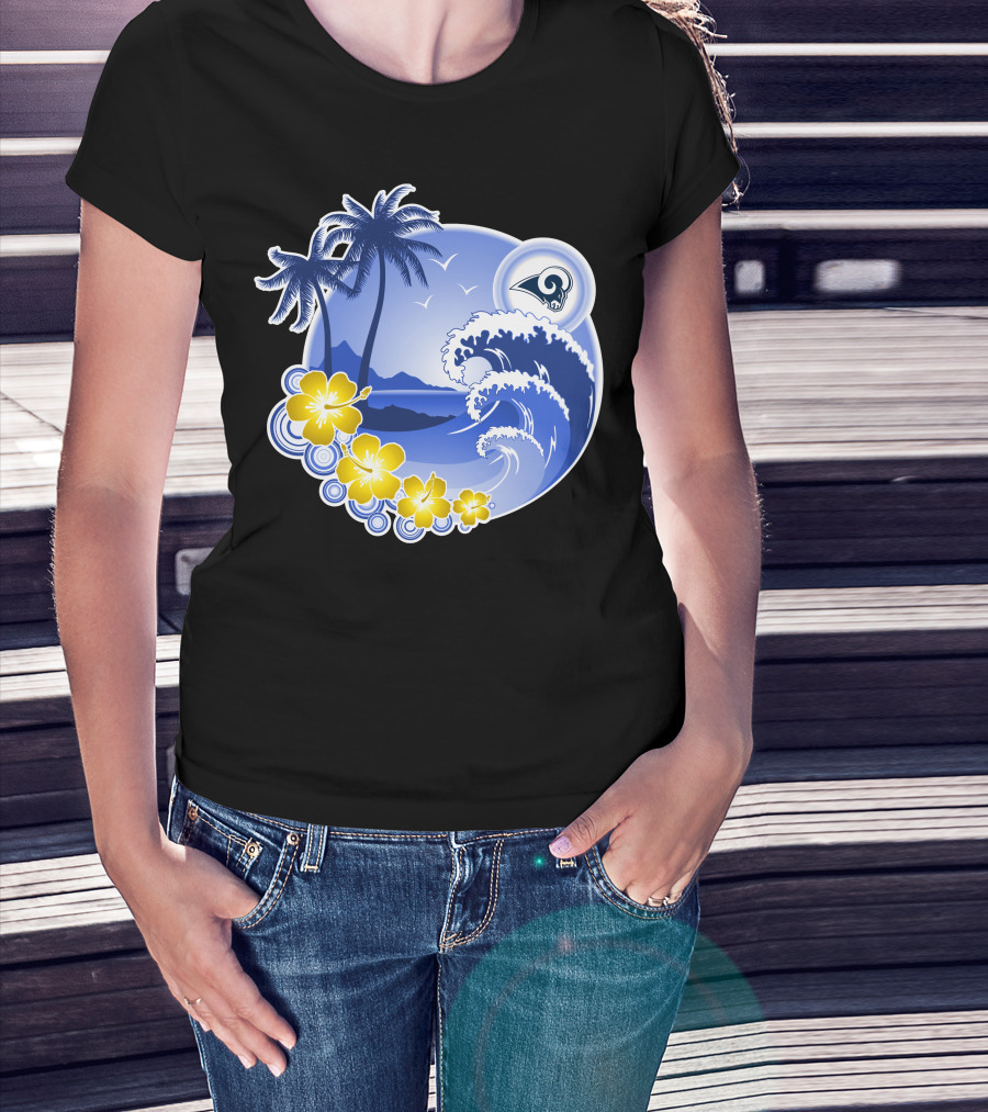 Los Angeles Rams Holiday Beach Waves And Palm Trees T-Shirt