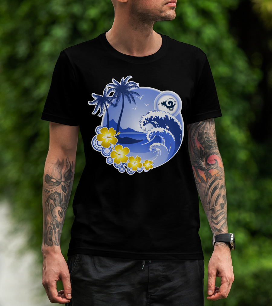 Los Angeles Rams Holiday Beach Waves And Palm Trees T-Shirt