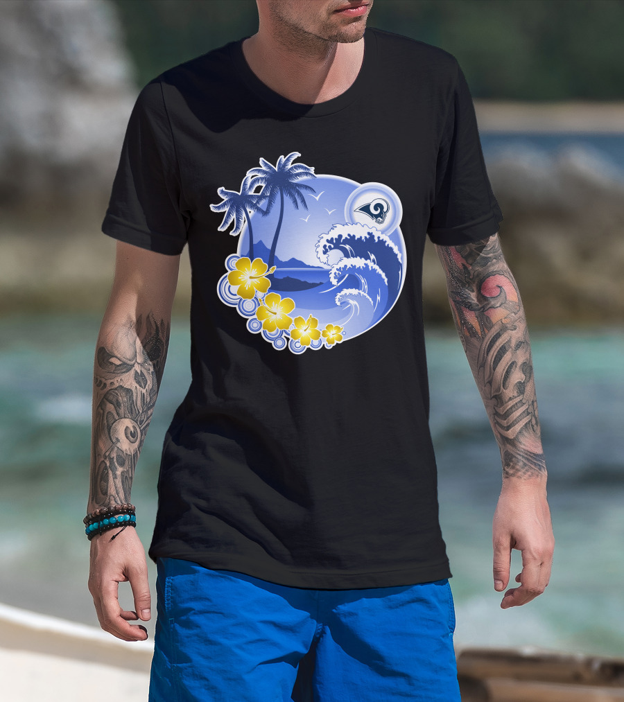 Los Angeles Rams Holiday Beach Waves And Palm Trees T-Shirt